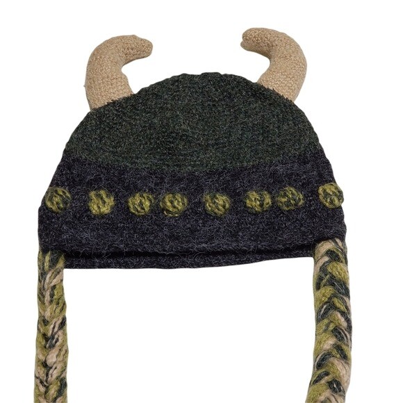 Hand Knit Horns & Braids Viking Hat