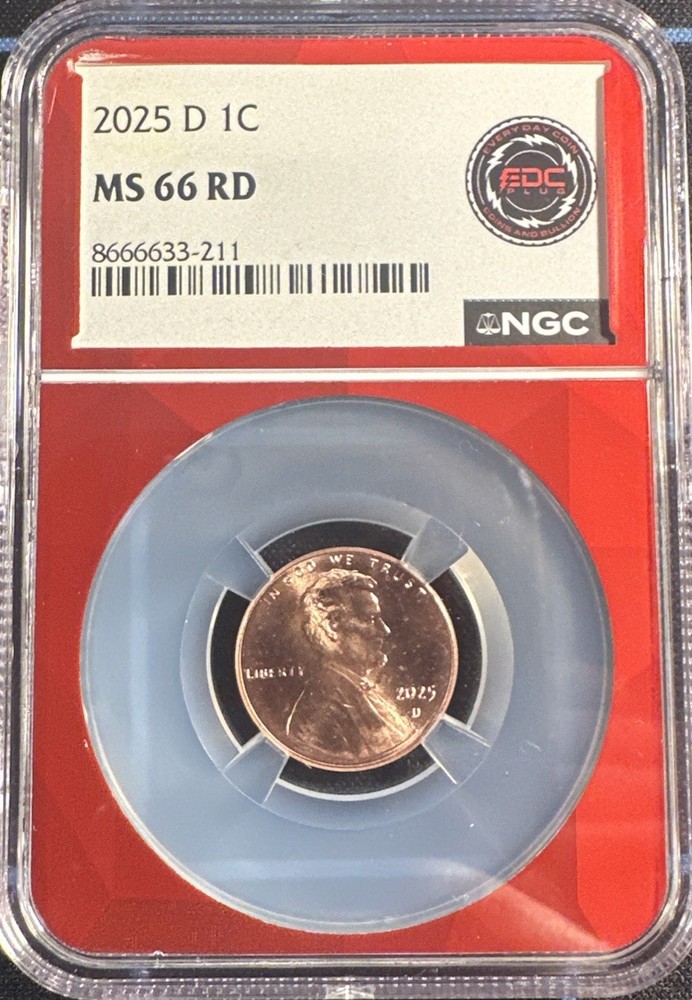 2025 D 1c Lincoln Shield Cent Coin MS 66 RD 🔥 Red Core 🔥 Free Shipping!!