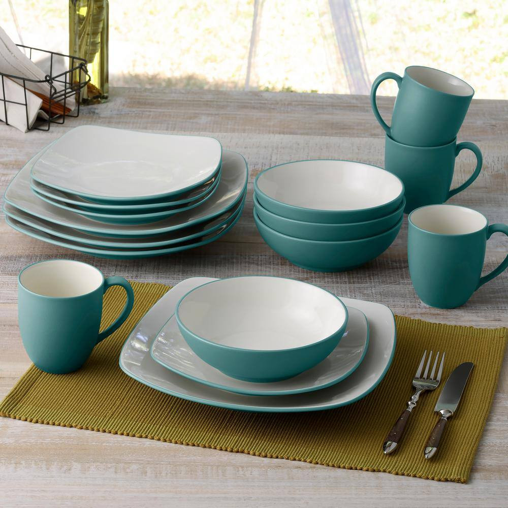 Colorwave Turquoise 16-Piece Square (Turquoise) Stoneware Dinnerware Set (Servic