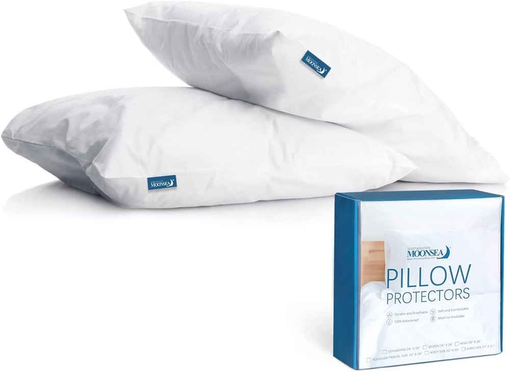 Waterproof Pillow Protector Zippered Pillowcases Pillow Covers 2 Pack Queen Size