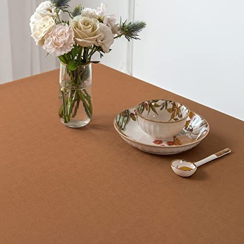 maxmill Slubby Textured Rectangular Tablecloth Water Resistance Antiwrinkle S...