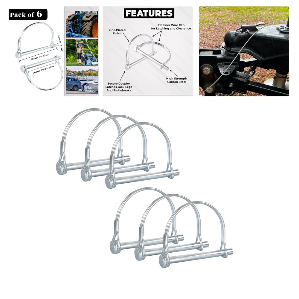 Pack of 6 Durable 2-3/4" Arch Trailer Pins - Rust Resistant Coupler Solution