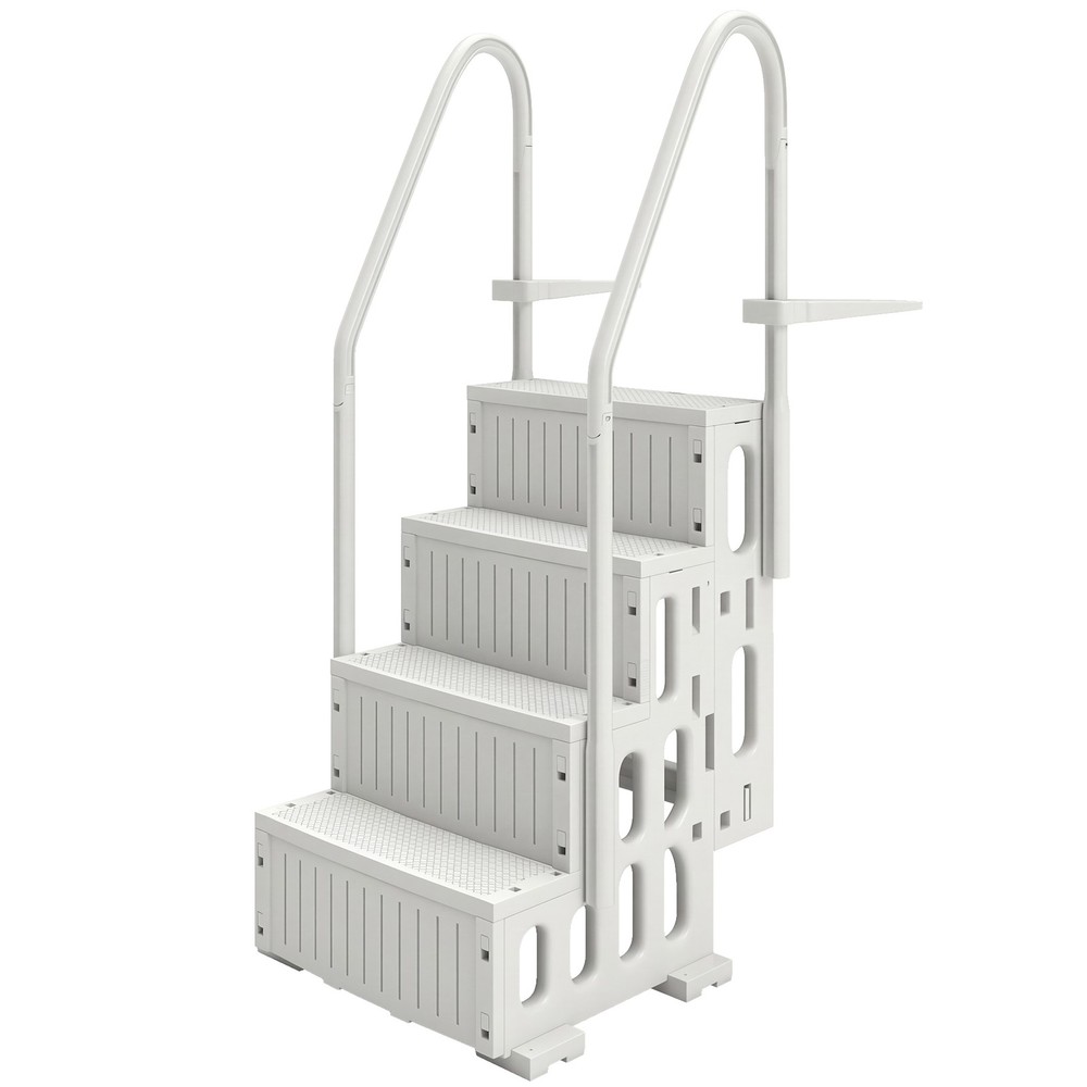 Swimming Pool Ladder Adjustable 4-Step, Cream White, White