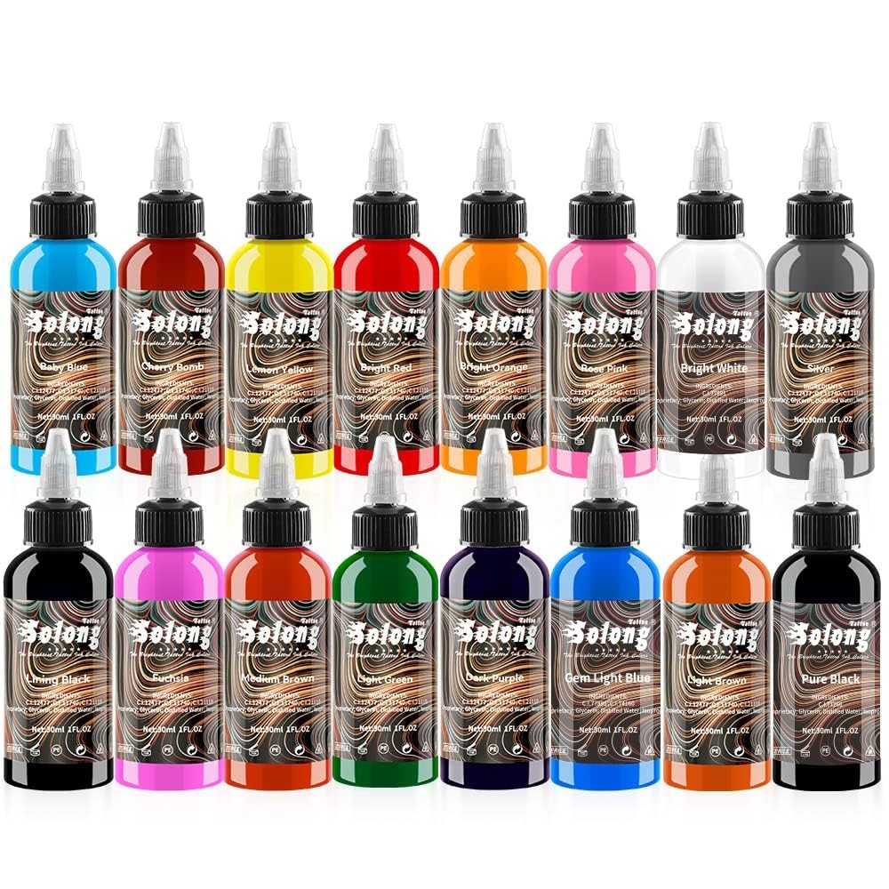 Professional Tattoo Ink 16-Piece Set in 30ml Bottles for Creative Expression