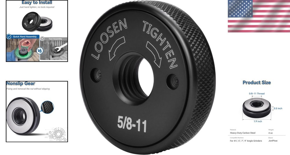 Effortless 5/8-11 Angle Grinder Flange Nut - Quick Release, No Wrench Needed