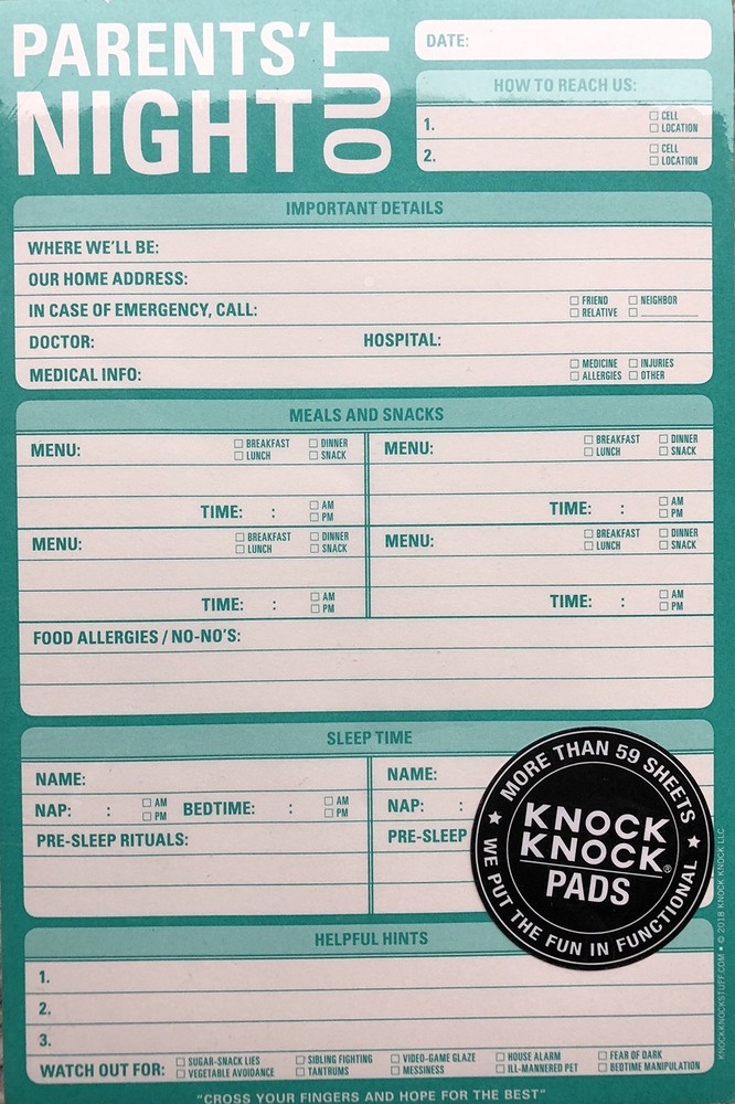 Knock Knock Parents Night Out Notepad (Green)