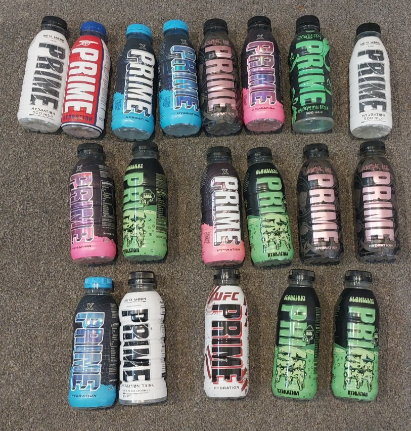 19 Rare Limited Empty Prime Hydration Bottles - Meta Moon, Central Cee, Arsenal