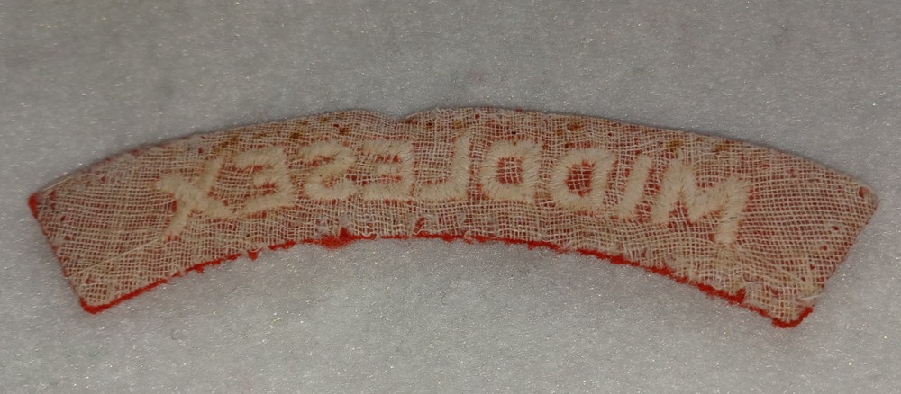 Middlesex Regiment Cloth Shoulder Title / Flash from WW2, ex-uniform #2