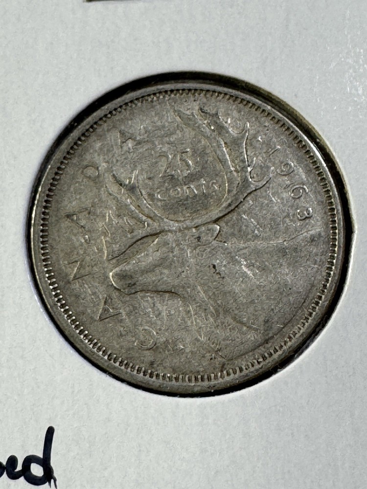 1963 Canada 25 Cents Silver Coin Cleaned