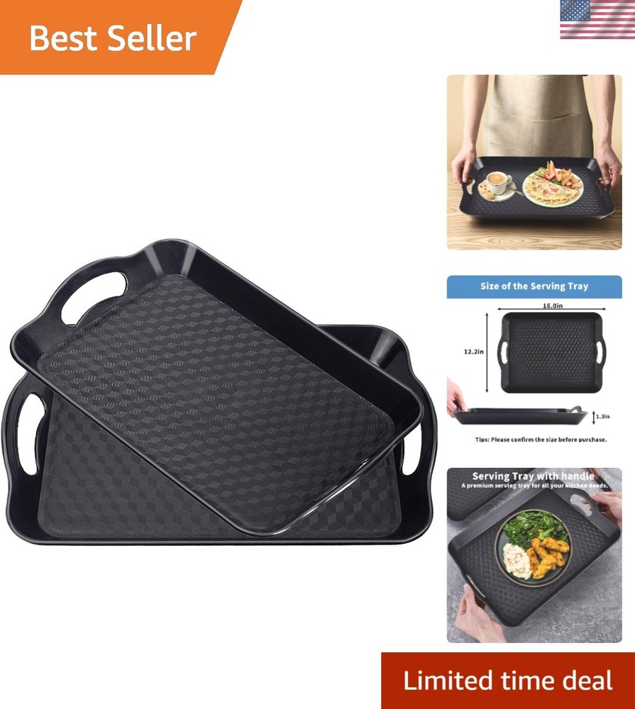 Plastic Tray with Handles, 2 Pack Multi-Purpose Rectangular Non Slip Restaura...