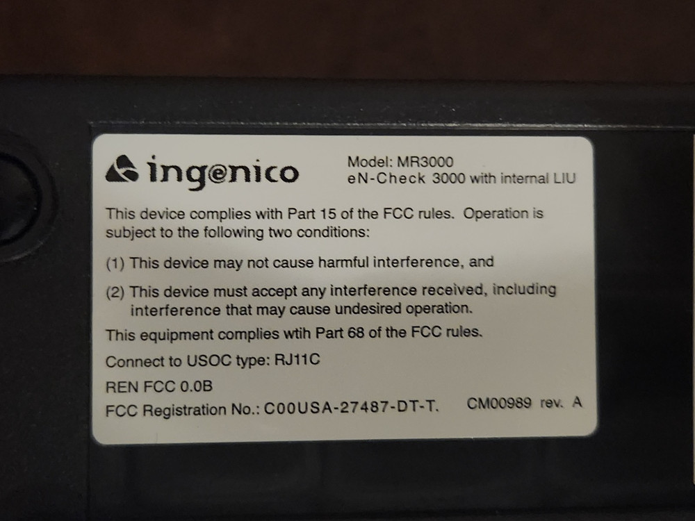 INGENICO EN-CHECK 3000 MR3000 ELECTRONIC CHECK READER