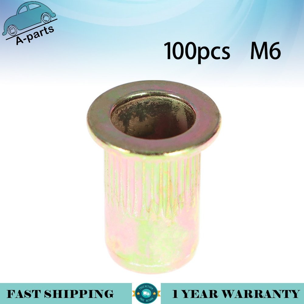 M6 Metric Carbon Steel Rivet Nut Flat Head Threaded Insert Nutsert 100 Pack