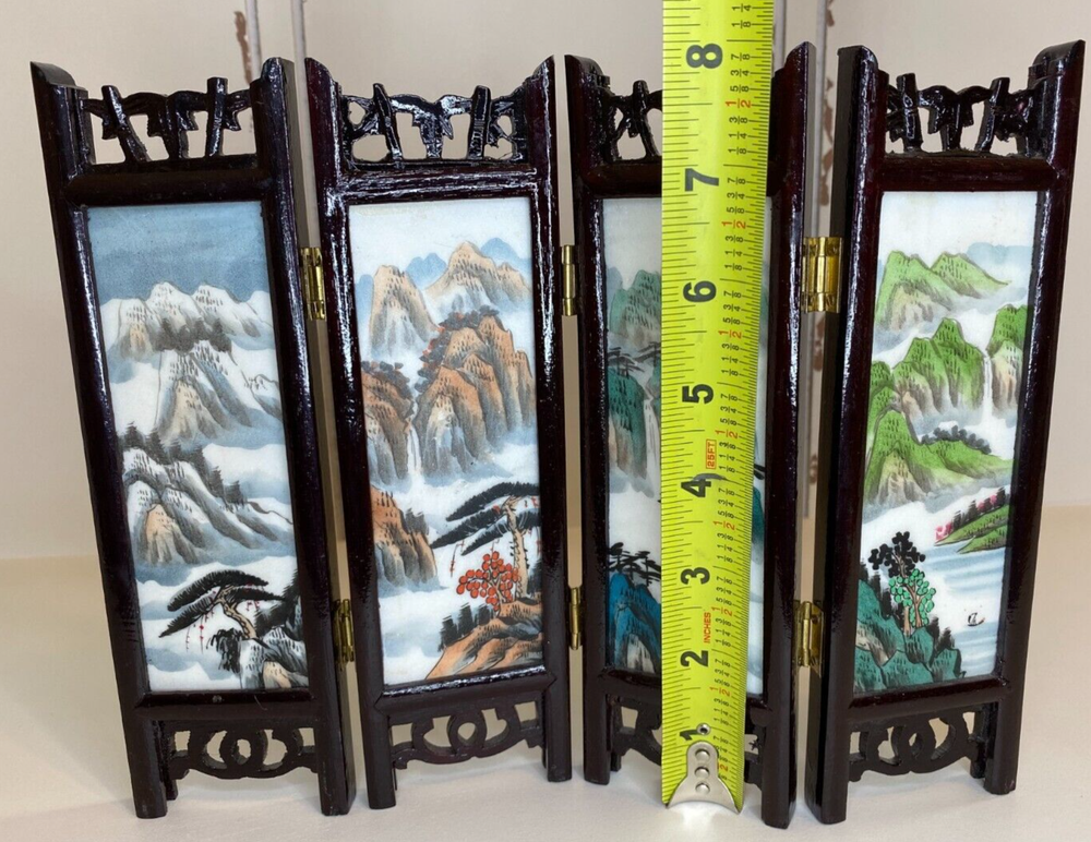 Marble Articles 8” High 2-Sided Hand Painted Mini Screen Pandas & Seasons