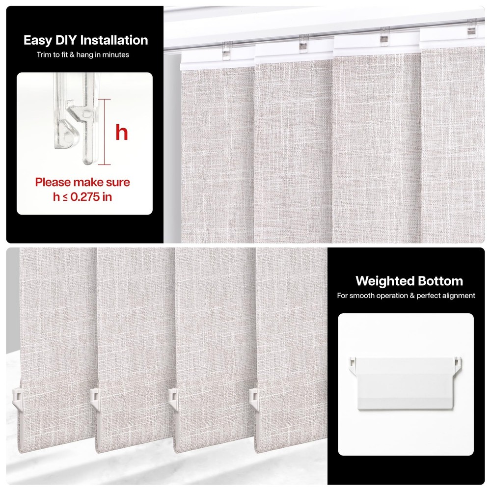 Light Filtering Vertical Blinds Replacement Slats – Polyester Fabric for Slid...