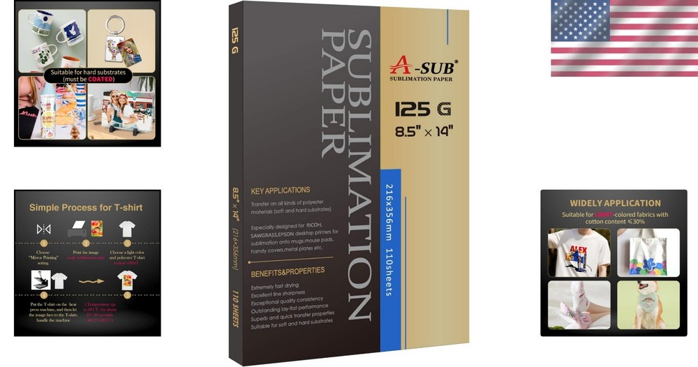 8.5x14” Sublimation Paper - 110 Sheets, Fast-Drying & 98% Transfer Rate