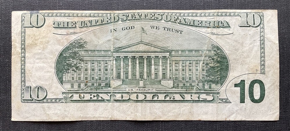 Misaligned $10 Back Printing 1999 Misprint Ten Dollar Note Misalignment