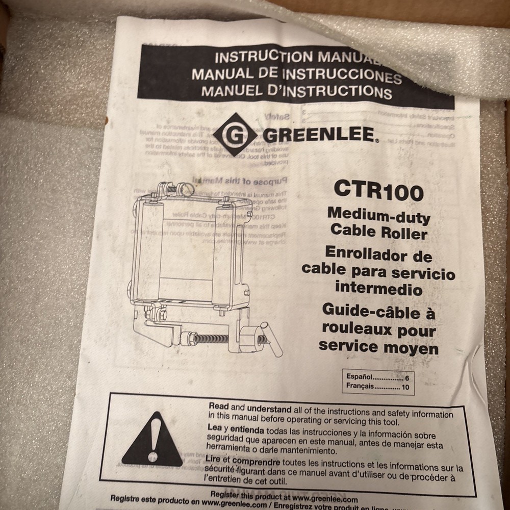 Greenlee CTR100 Medium Duty Cable Roller OPEN BOX NEW ROLLER FREE SHIPPING