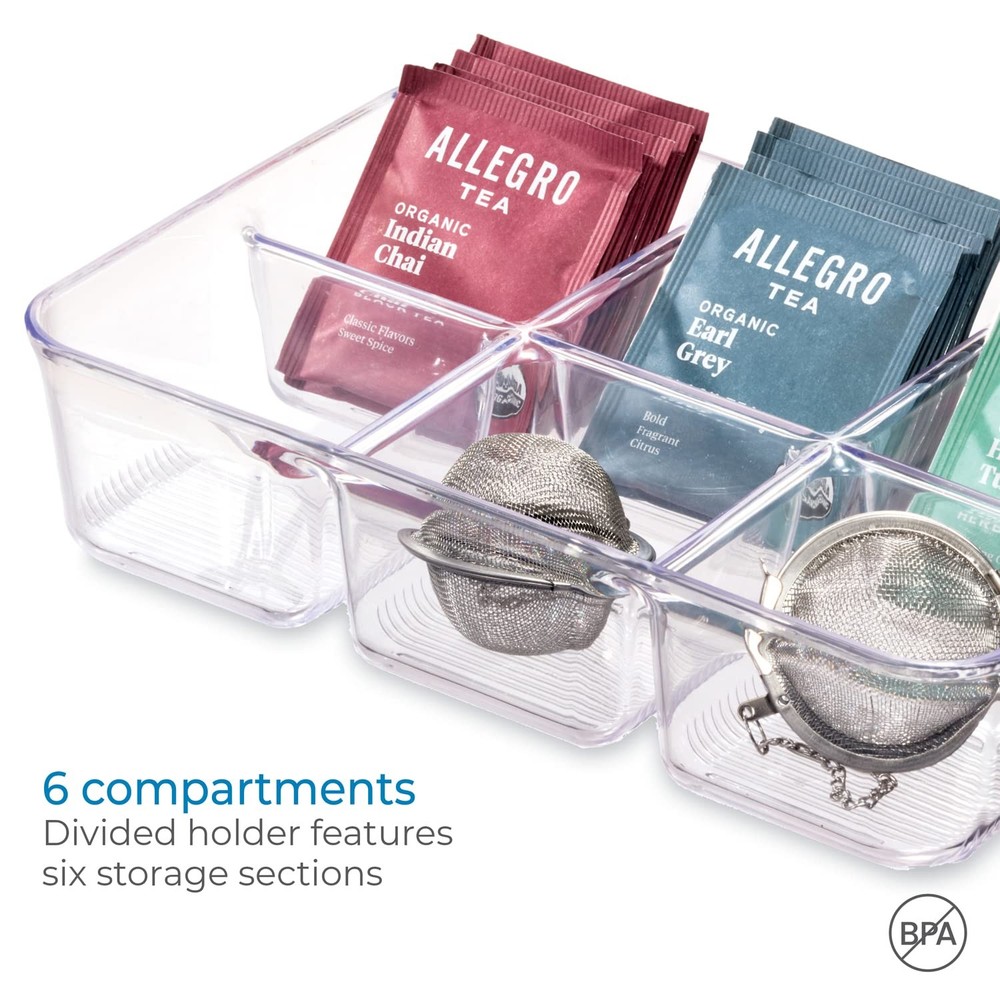 iDesign Clear Tea Bag & Sugar Packet Organizer for Extra Large, 3 Section