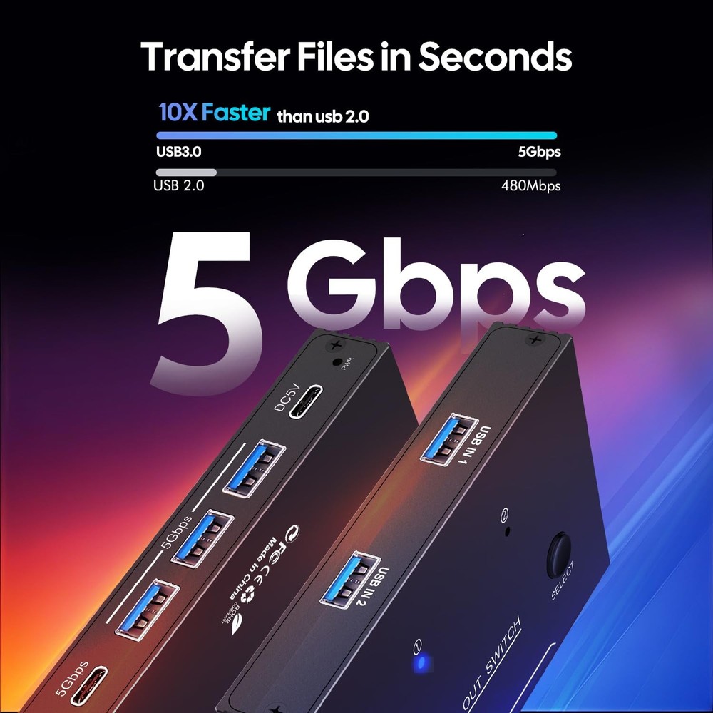 USB 3.0 Switcher 2 Computers Sharing USB C & A Devices, 4 Port Sharing Keyboa...