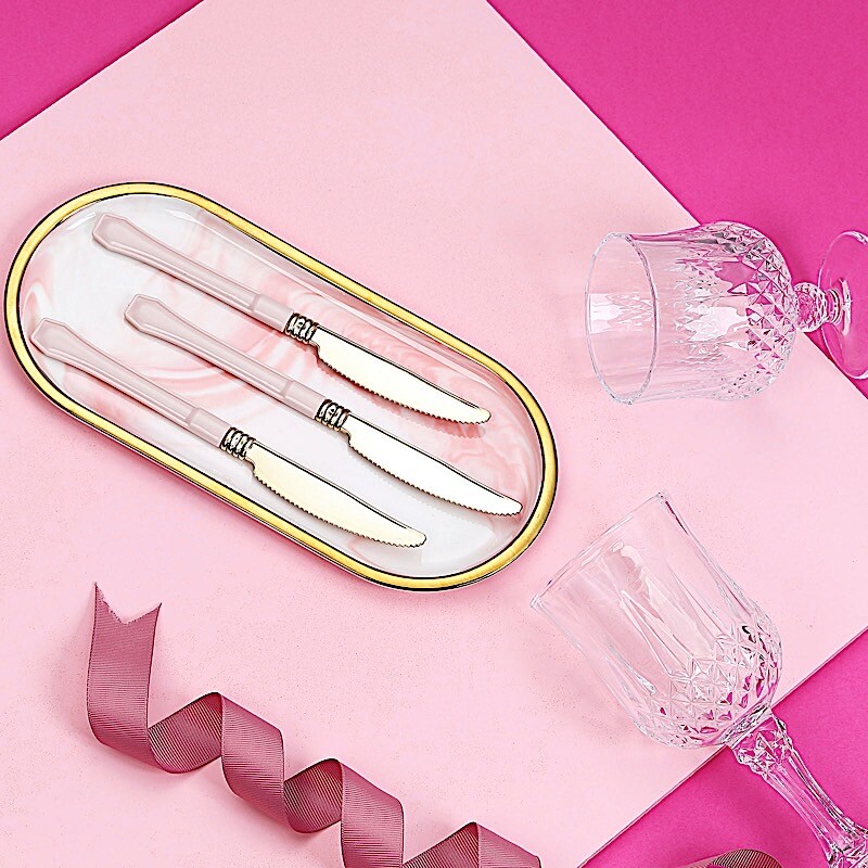 Metallic Gold Knives with Blush Handle Wedding Dinner Party Disposable Tableware