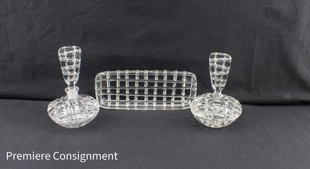 Vintage Crystal Perfume Bottle and Tray Vanity Set