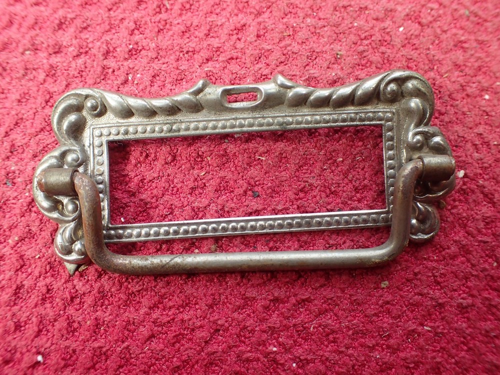 Antique Four (4) Label Holder Drawer Pulls for Cardboard Drawers
