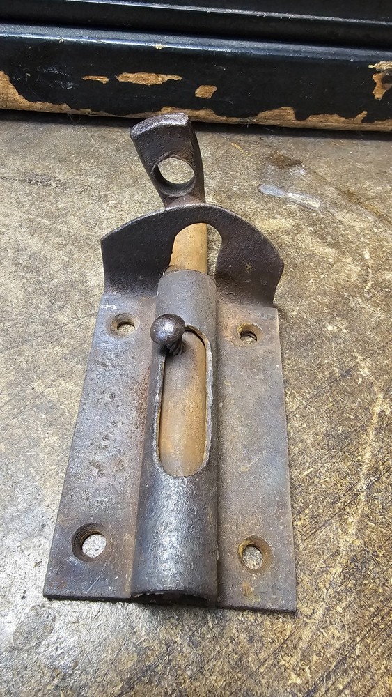 Rustic Iron Slide Bolt Latch, Vintage Door Hardware Lock