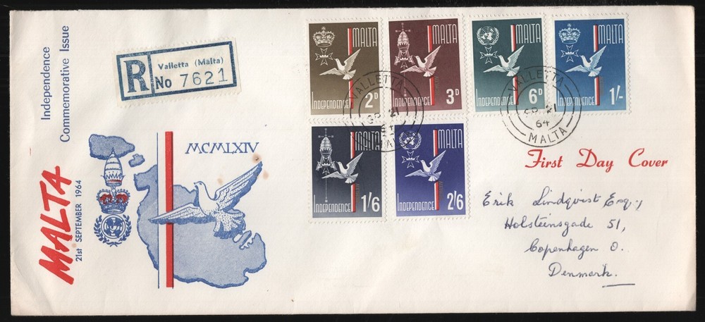 1964 Malta Independence FDC. Valetta Registered First Day Cover