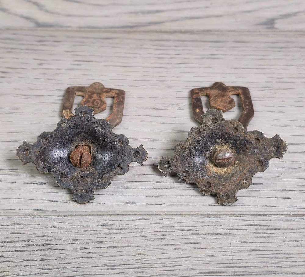 Pair Vintage Gothic Revival Pendant Drawer Pulls Jacobean Iron Style Drop Handle