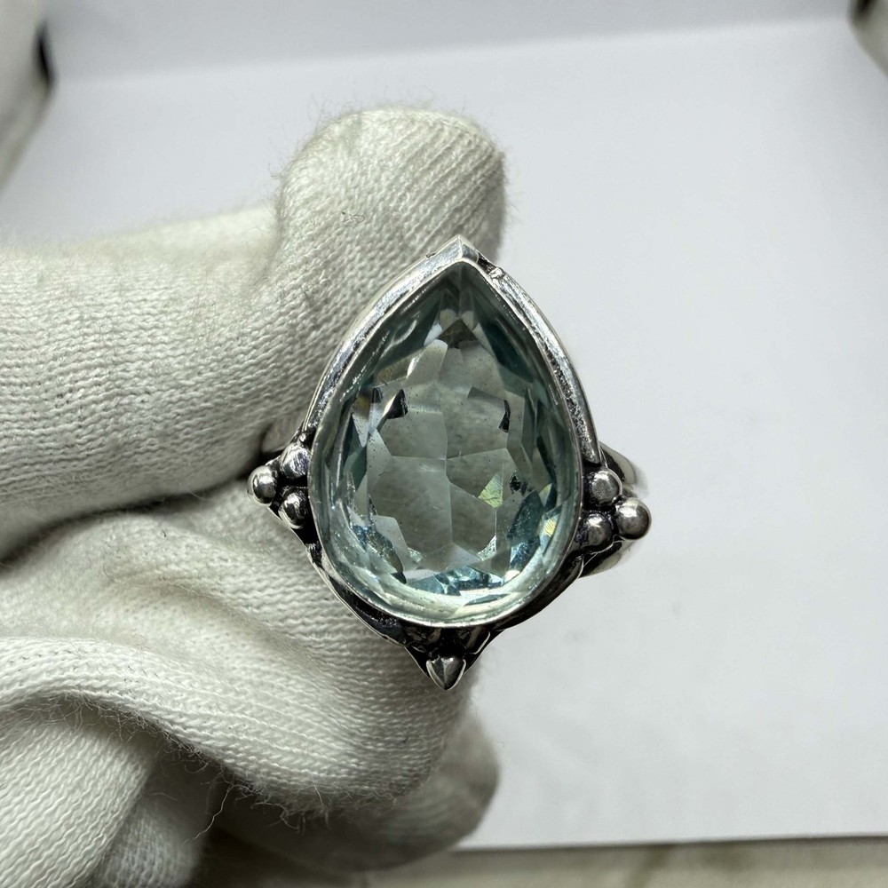 925 Sterling Silver Pear Cut Blue Gemstone Ring Teardrop Faceted Statement Ring