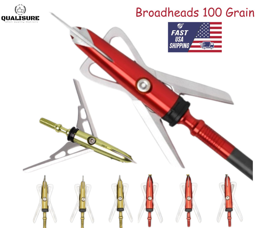 6 pack Qualisure 100 Grain Broadheads for Crossbow & Compound Bow