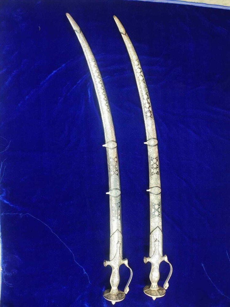 Handcrafted Indian Sword With Silver Koftgari Work Round Shape Handle