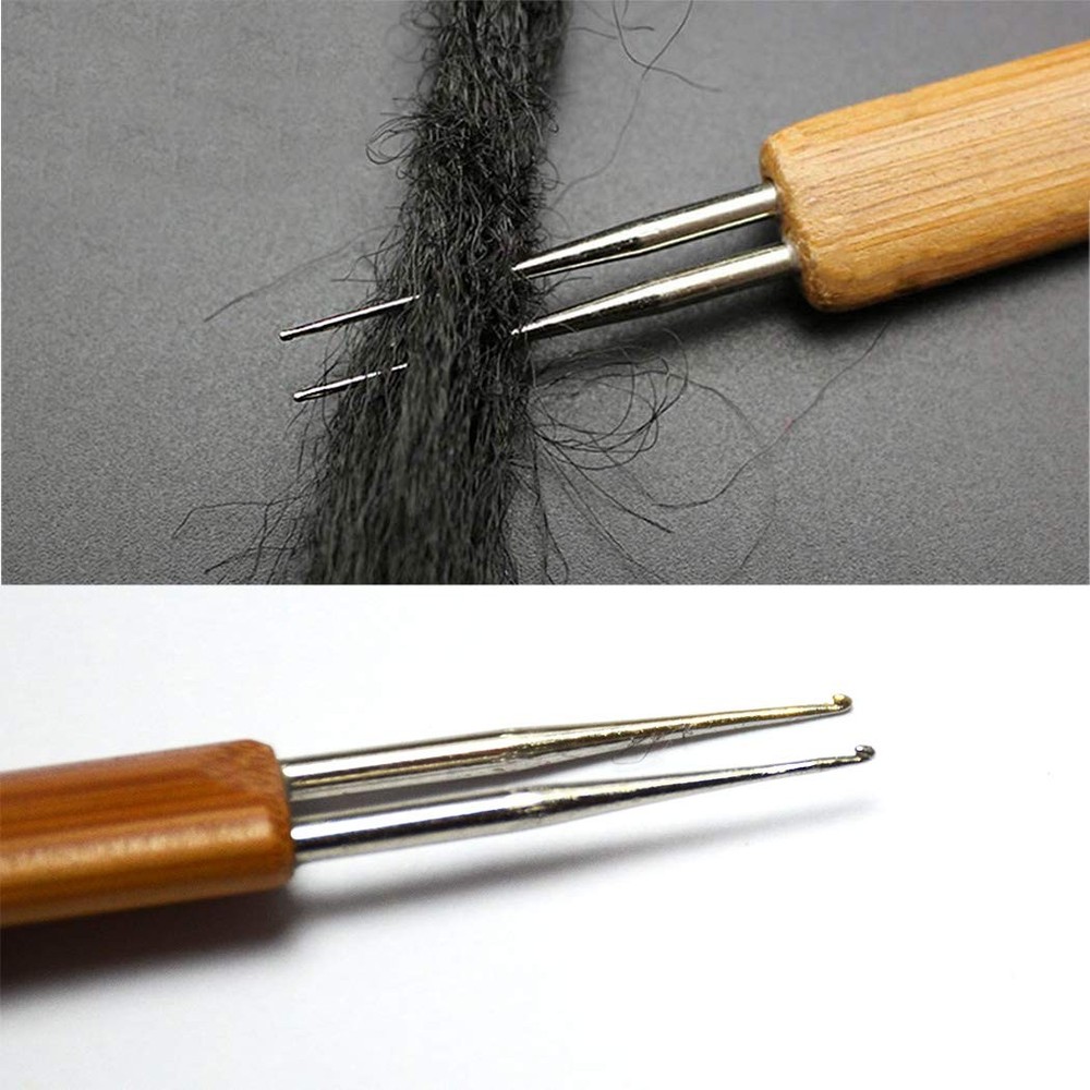 3 Pcs Bamboo Handle Dreadlock Hook Crochet Needle Tool Set Hair Braiding Tool