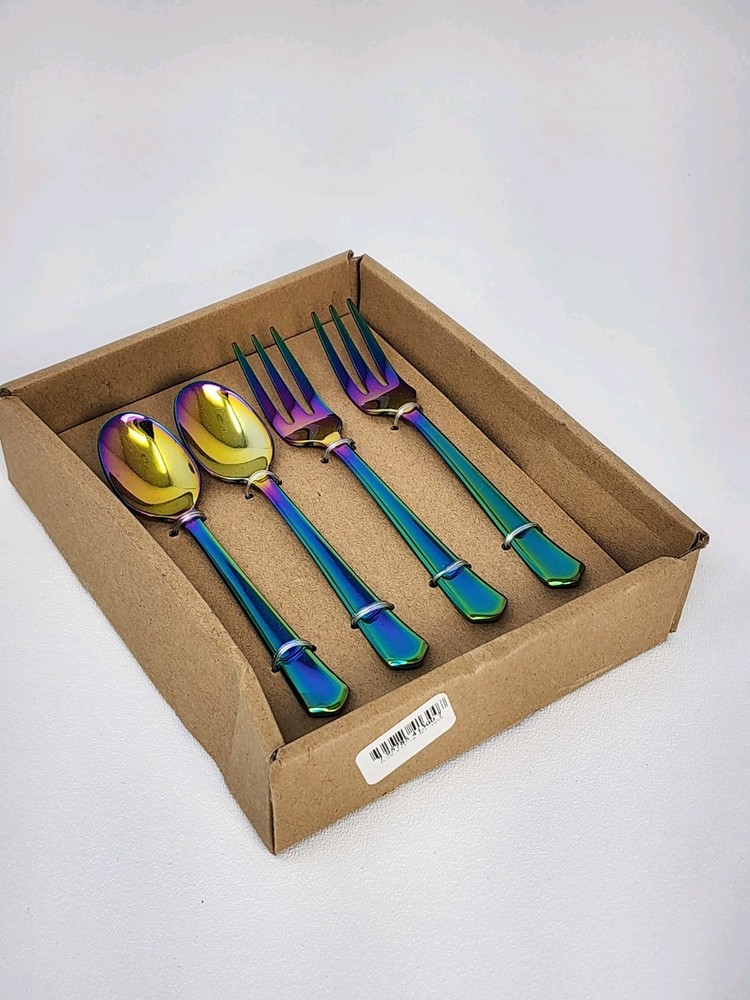 Thirstystone 4-Pc. Cocktail Fork & Spoon Set, Iridescent Finish