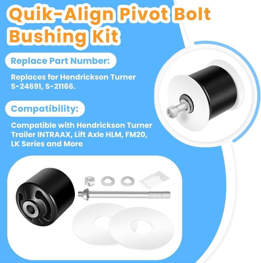 Replace for Hendrickson S-24691 S-21166 Quick Align Pivot Bolt Bushing Kit