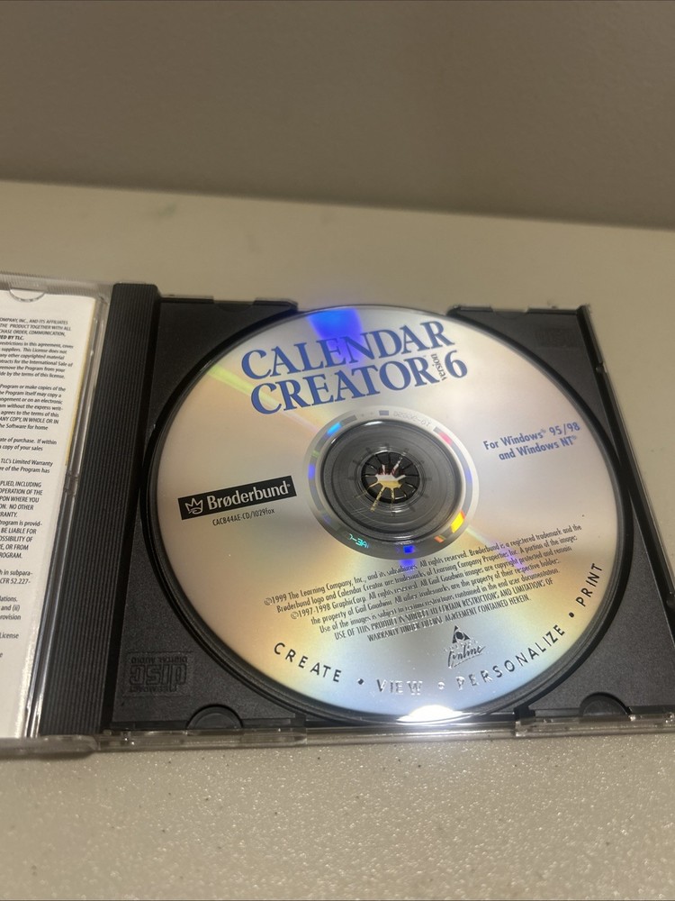 Broderbund Calendar Creator Version 6 Windows 95/98/NT CD Software