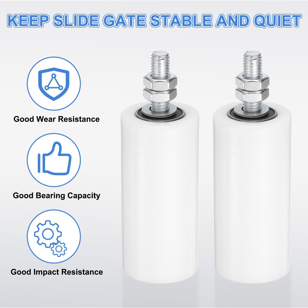 4Pcs Slide Gate Guide Roller, 5" Nylon Sliding Gate Support Assembly, White