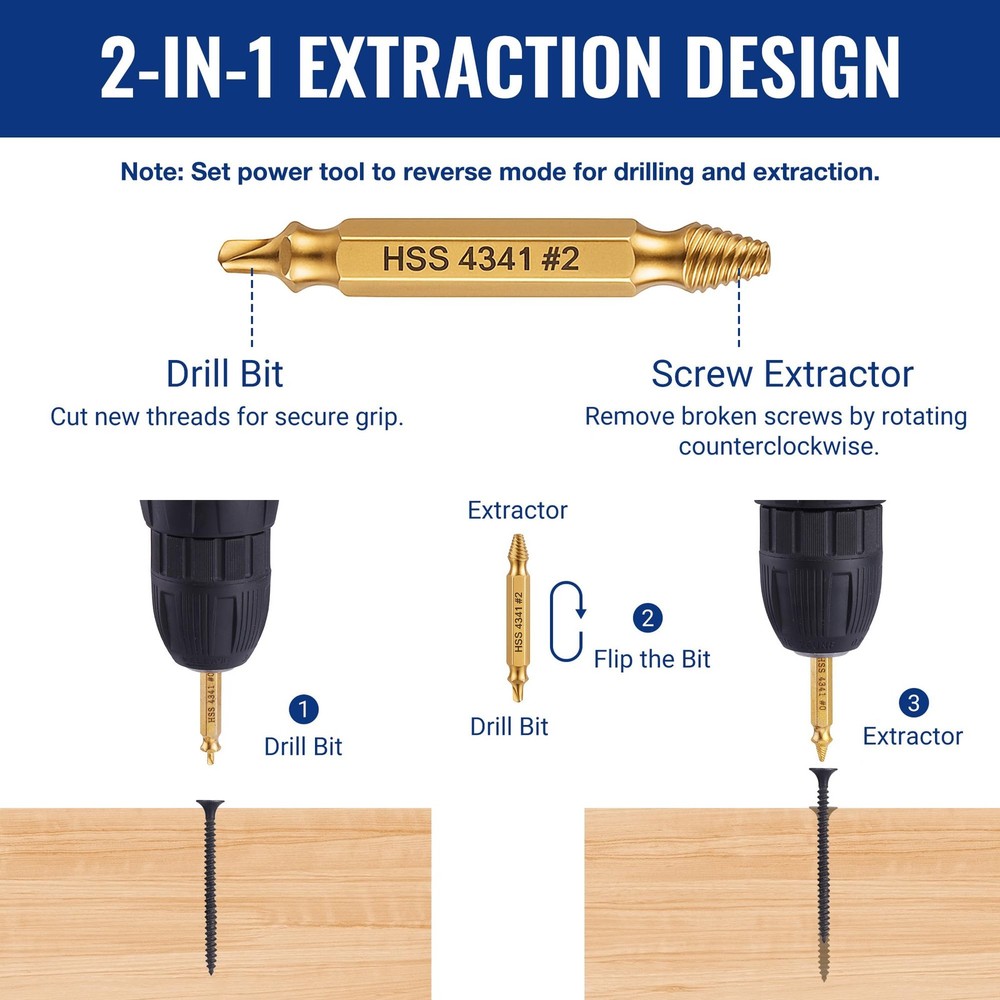 WORKPRO 6PCS Stripped Screw Extractor Set, Titanium Coated Broken Bolt...
