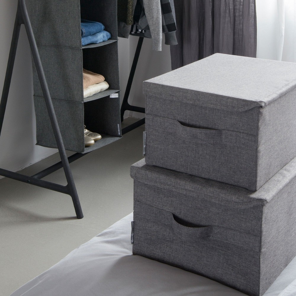 Bigso Soft Foldable Polyester Storage Box with Lid | Medium | Grey