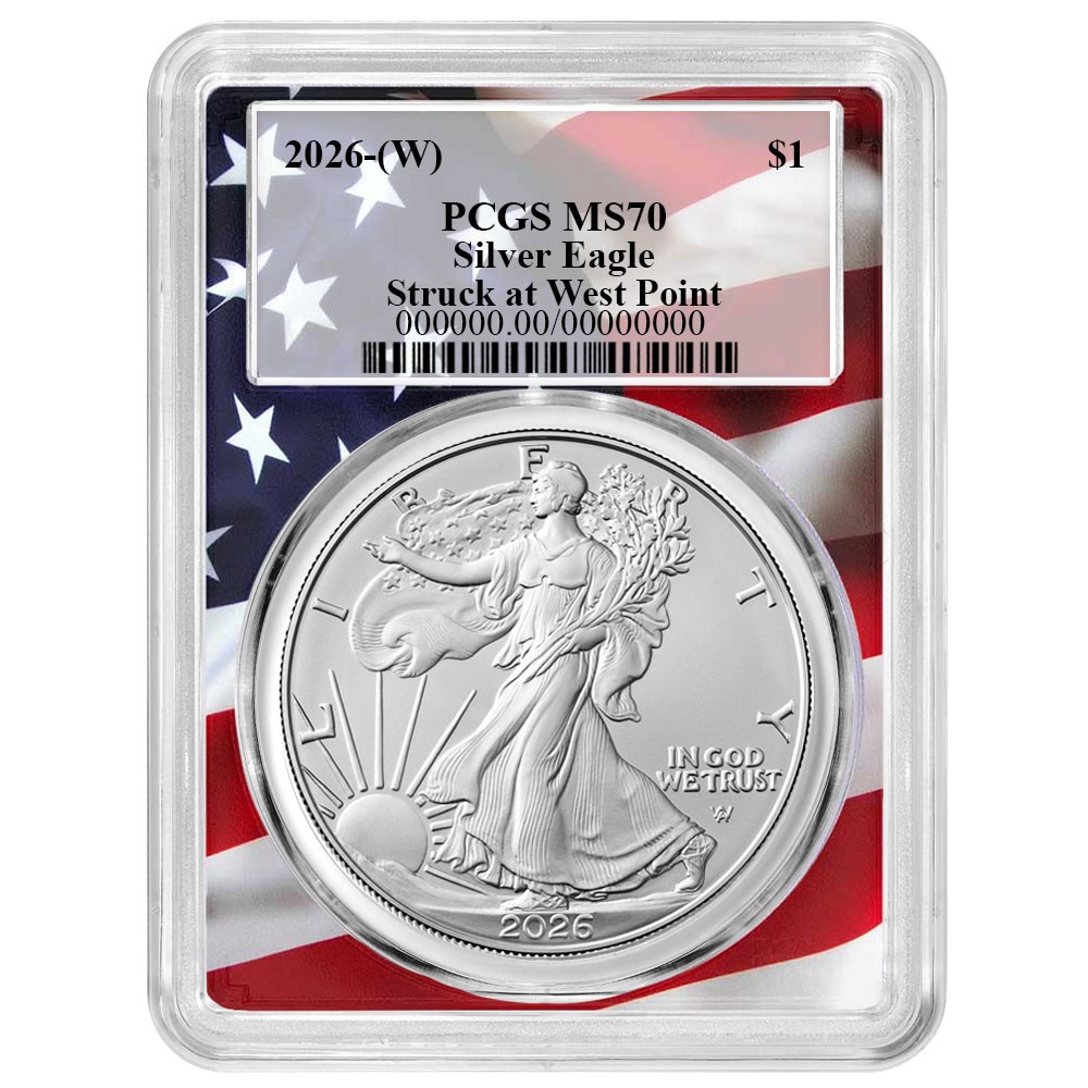2026 (W) $1 American Silver Eagle PCGS MS70 Flag Frame