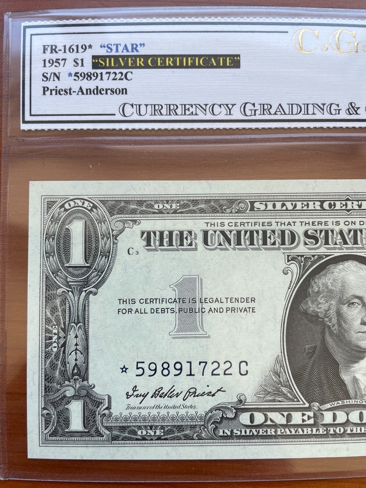 (5) FR 1619 $1 "SILVER CERTIFICATE" STAR NOTE 1957 RAW GEM