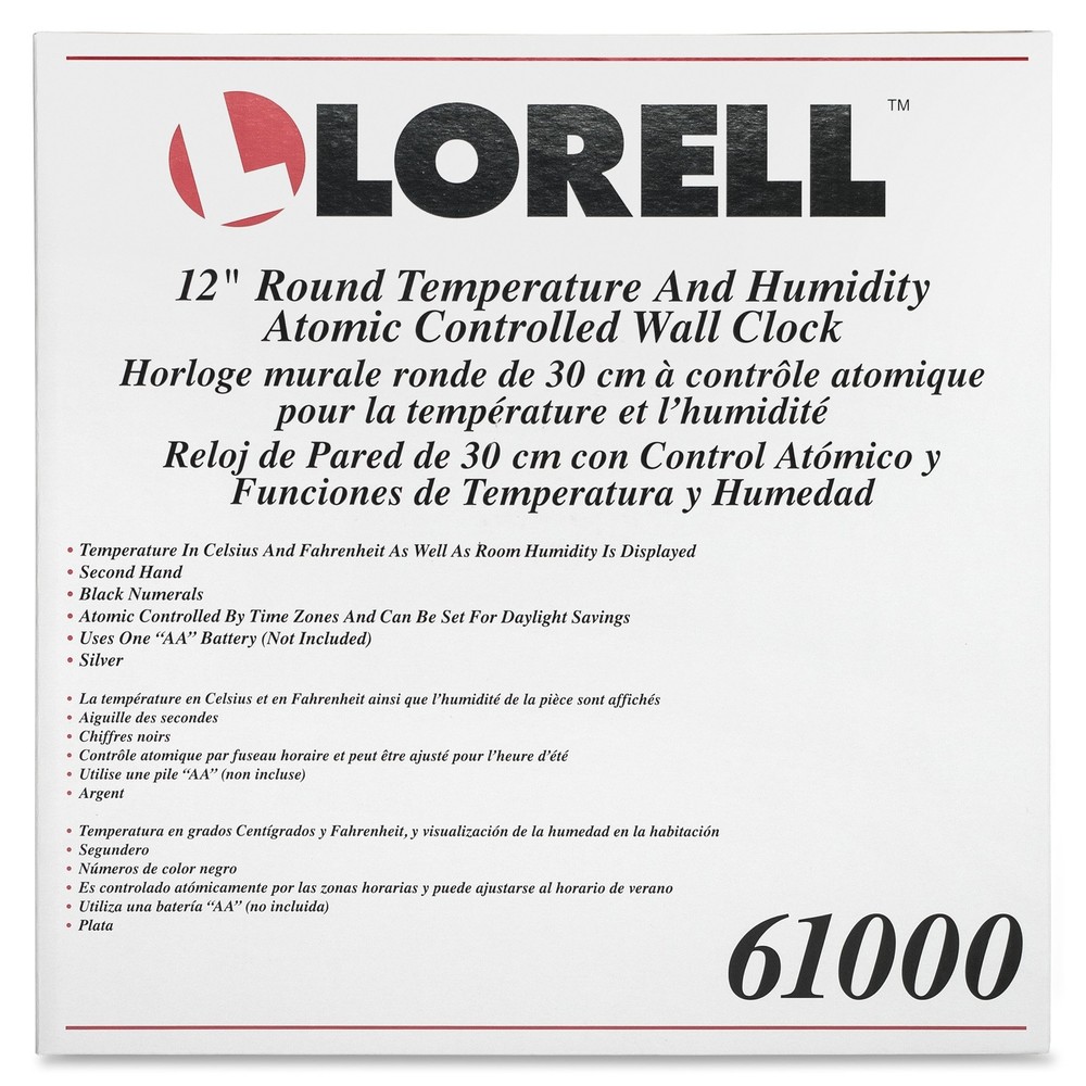 Lorell Analog Temperature/Humidity Wall Clock, 12-Inch, Silver