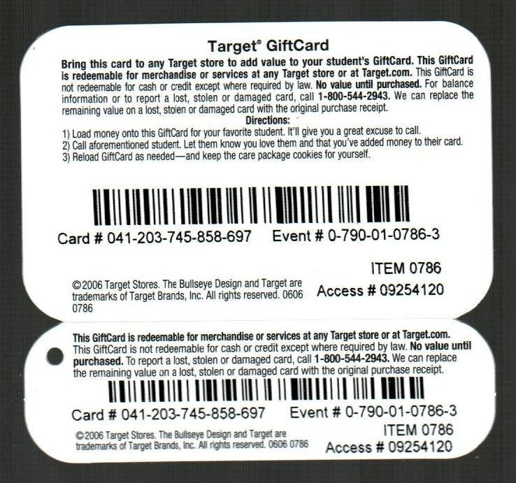 TARGET Care Package ( 2006 ) 2-Part Gift Card ( $0 )