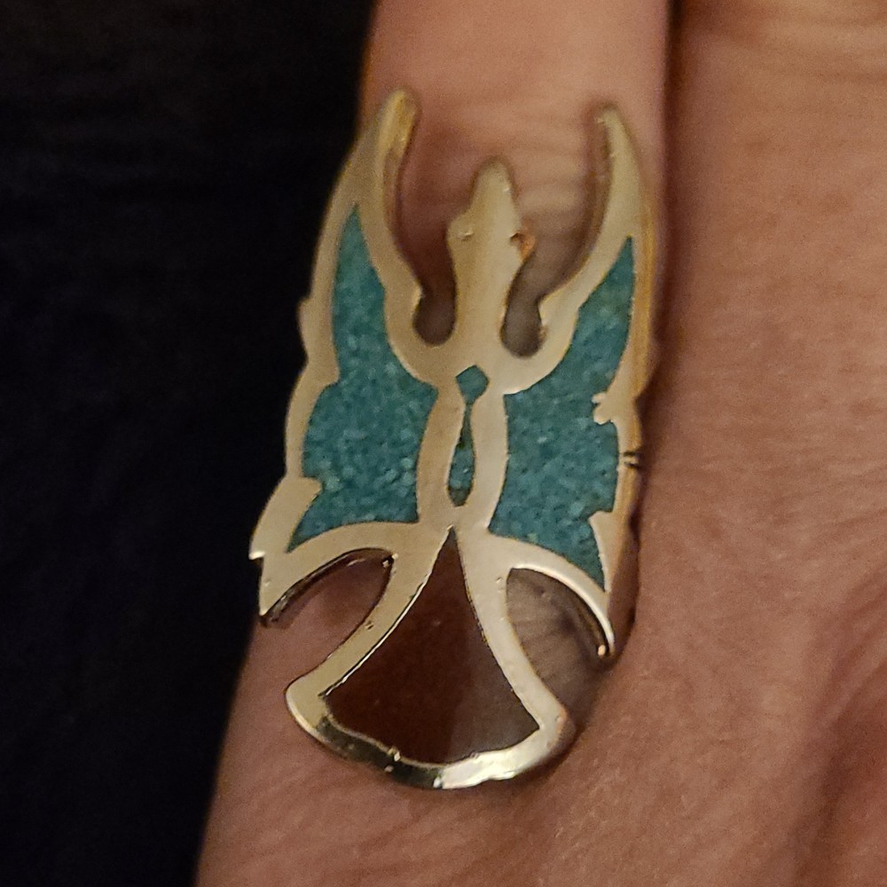 Native American Ethnic Angel Silver Turquoise Ring Size 6 Bezel Setting