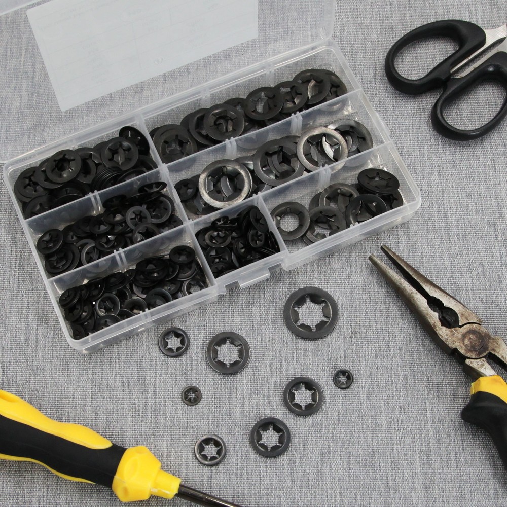 340pcs Internal Tooth Star Lock Spring Quick Washer Push On Speed Nut Assortment