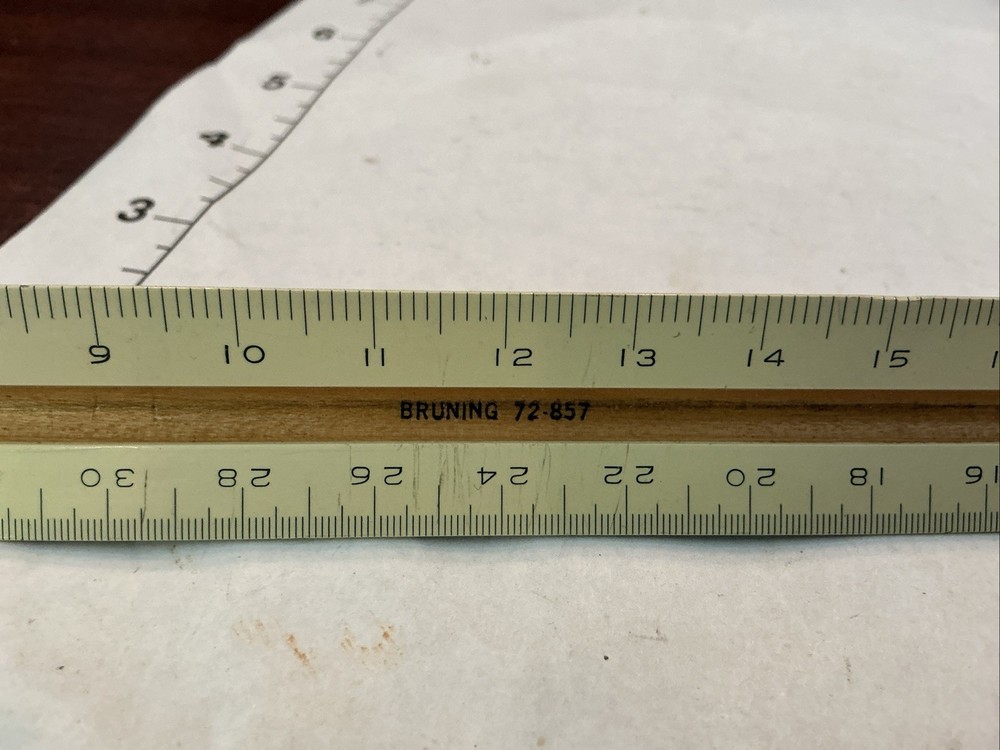 Triangular Drafting 12” Ruler Bruning 72-857 Architect Scale Wooden Vintage