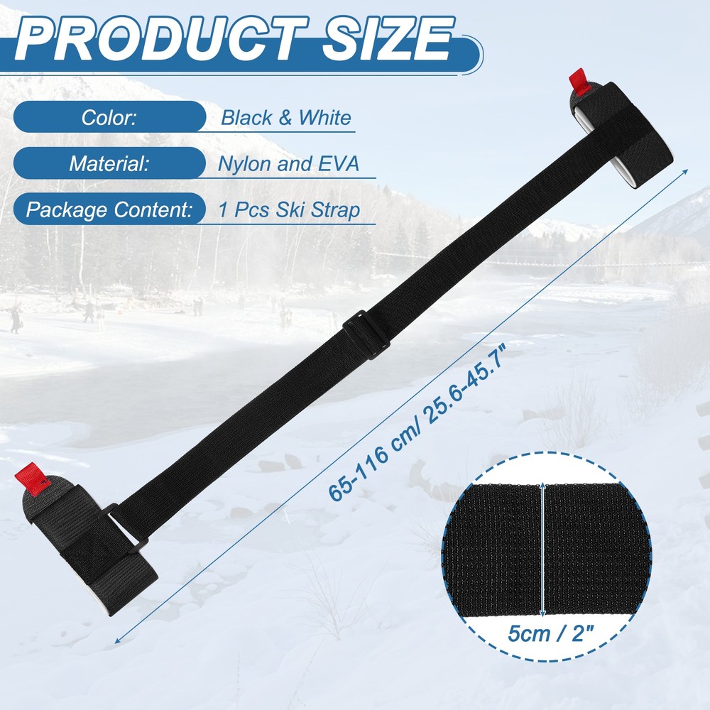 Ski Strap, Adjustable Ski Carrier Shoulder Straps,Black & White & 45.7"