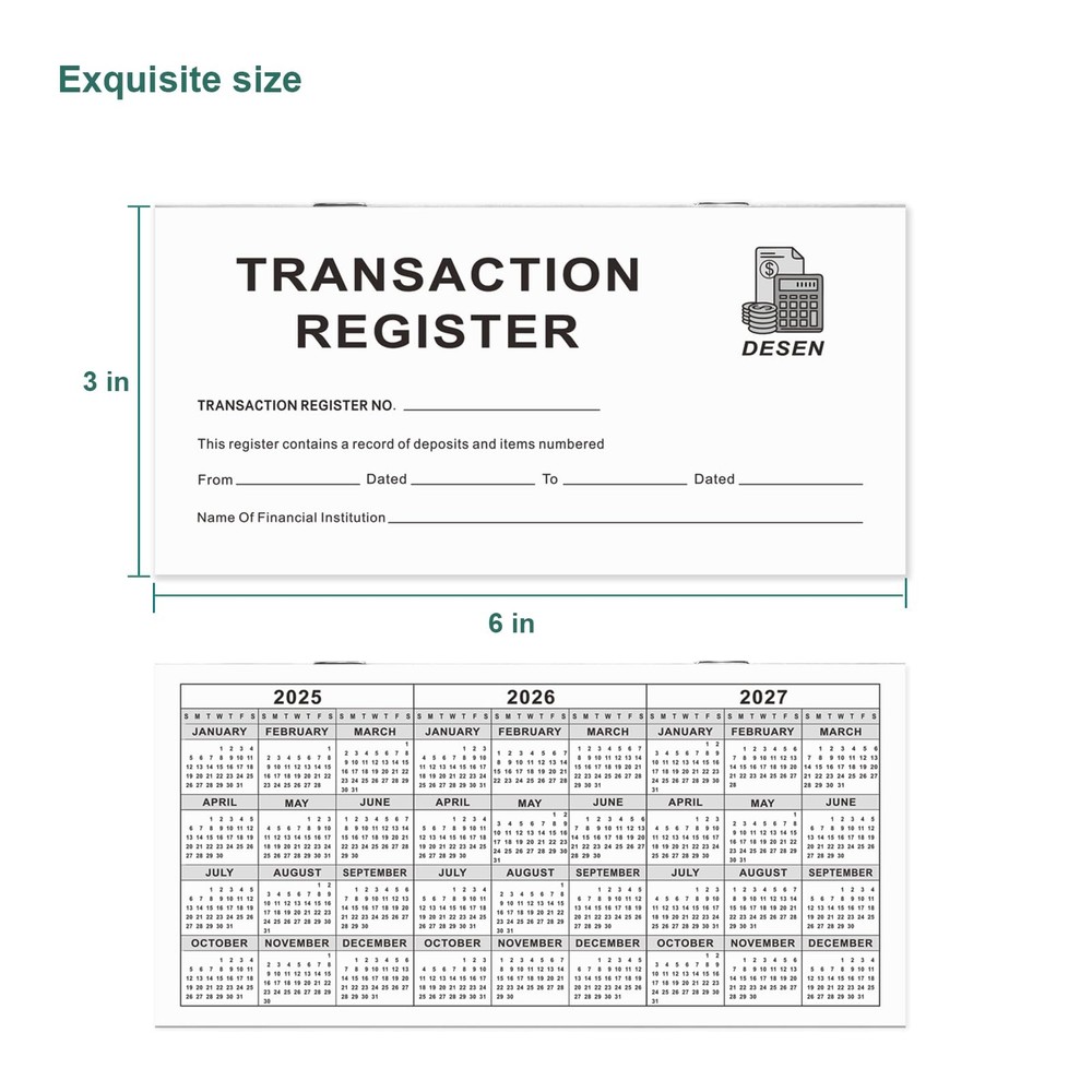 DESEN 30 - Pack 6"×3" Check Registers for Personal Checkbook - Universal...