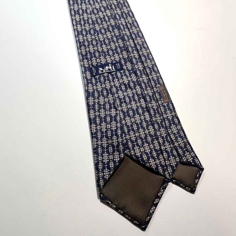 Hermes H pattern tie rabbit all-over pattern luxury men's accessory used