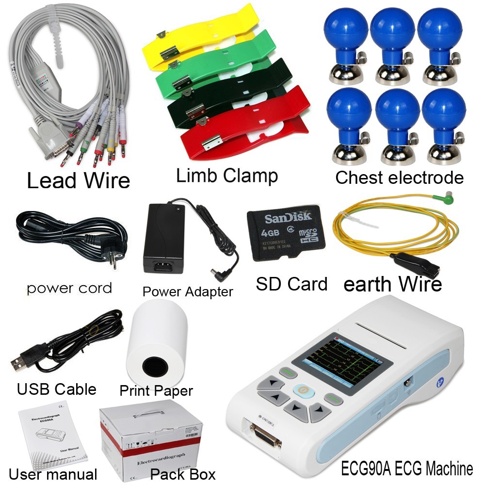 ECG90A 12-Lead EKG/ECG Machine , Single Channel, USB, Software & Printer